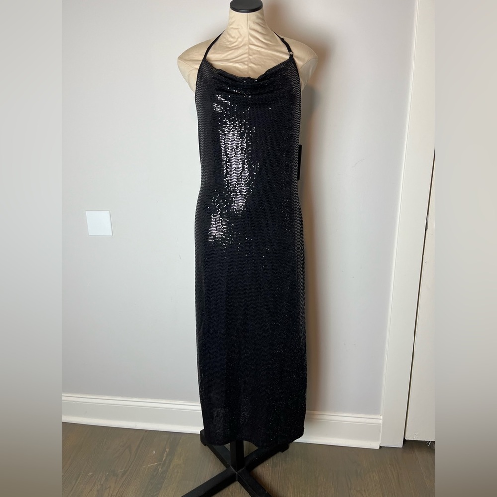Bebe Wet Sequin Midi Dress Large NWT